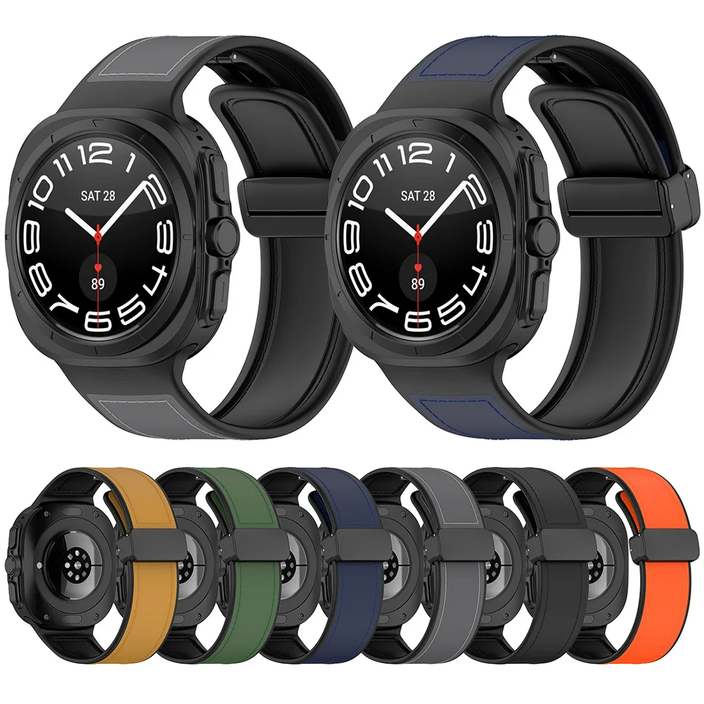 

Силиконовый ремешок с магнитной складной застежкой, спортивный браслет для замены ремешка Samsung Galaxy Watch 7 Ultra 47 мм