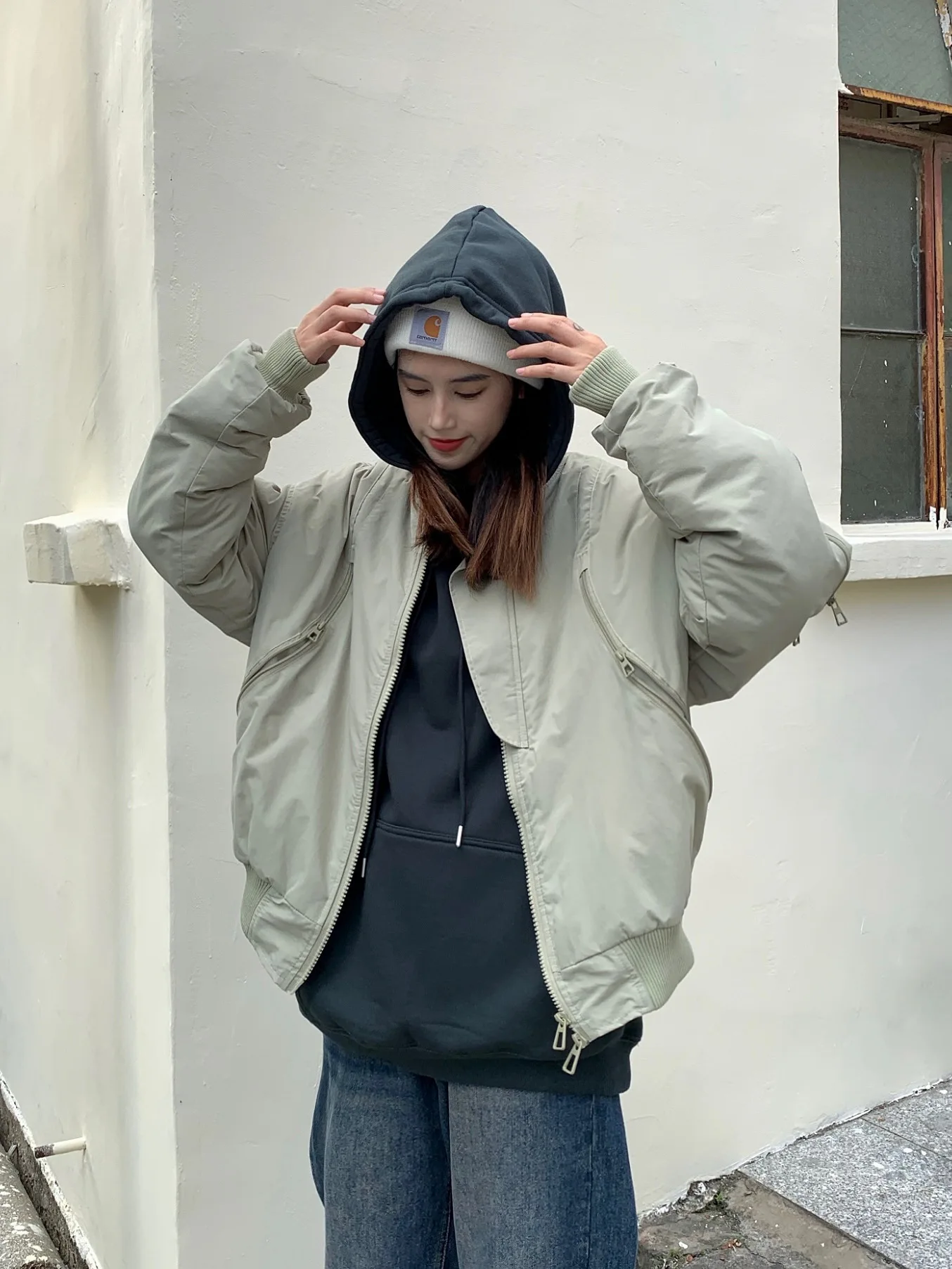 Chaquetas Bomber para mujer de sarga de otoño estilo Cargo utilidad verde militar entrenamiento profesional práctico dinámico deportes al aire libre OL