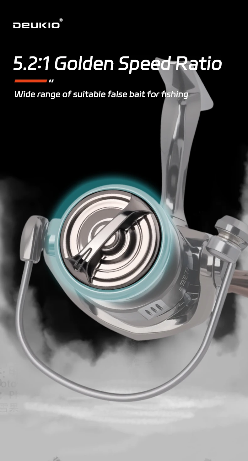 DEUKIO Spinnrolle 5.2:1 8KG Max. Bremskraft Metallflachspule für reibungsloses Auswerfen von Köderrollen für Barsch, Hecht, Zander – Detail 10