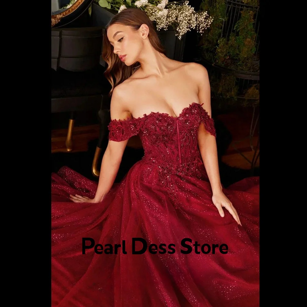 

Princess Evening Dress Off the Shoulder Ball Dress 2024 Sparkling Lace Embroidered Party Dress Sweet A-line Vestidos De Noche