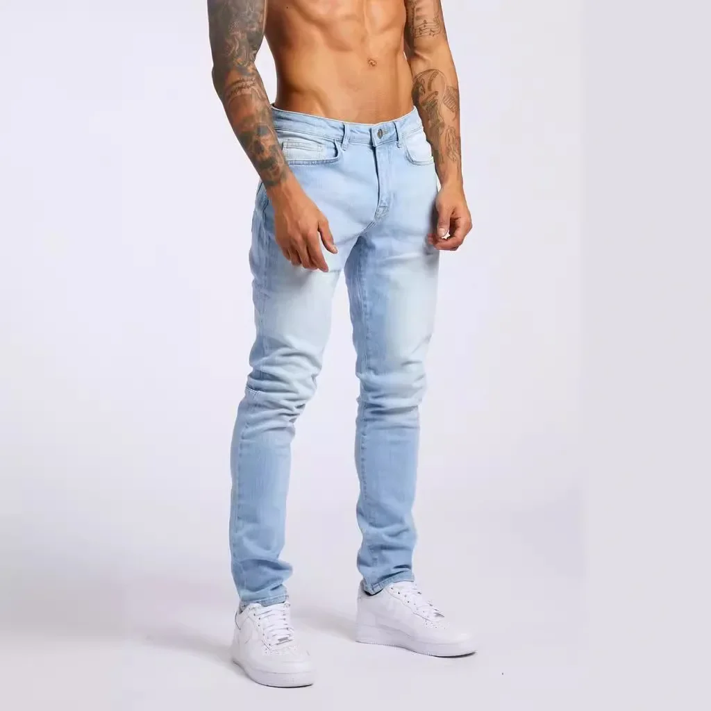 New Denim Mens Pants Trendy Black Slim Fit High Waisted Denim Small Leg Pants for Men