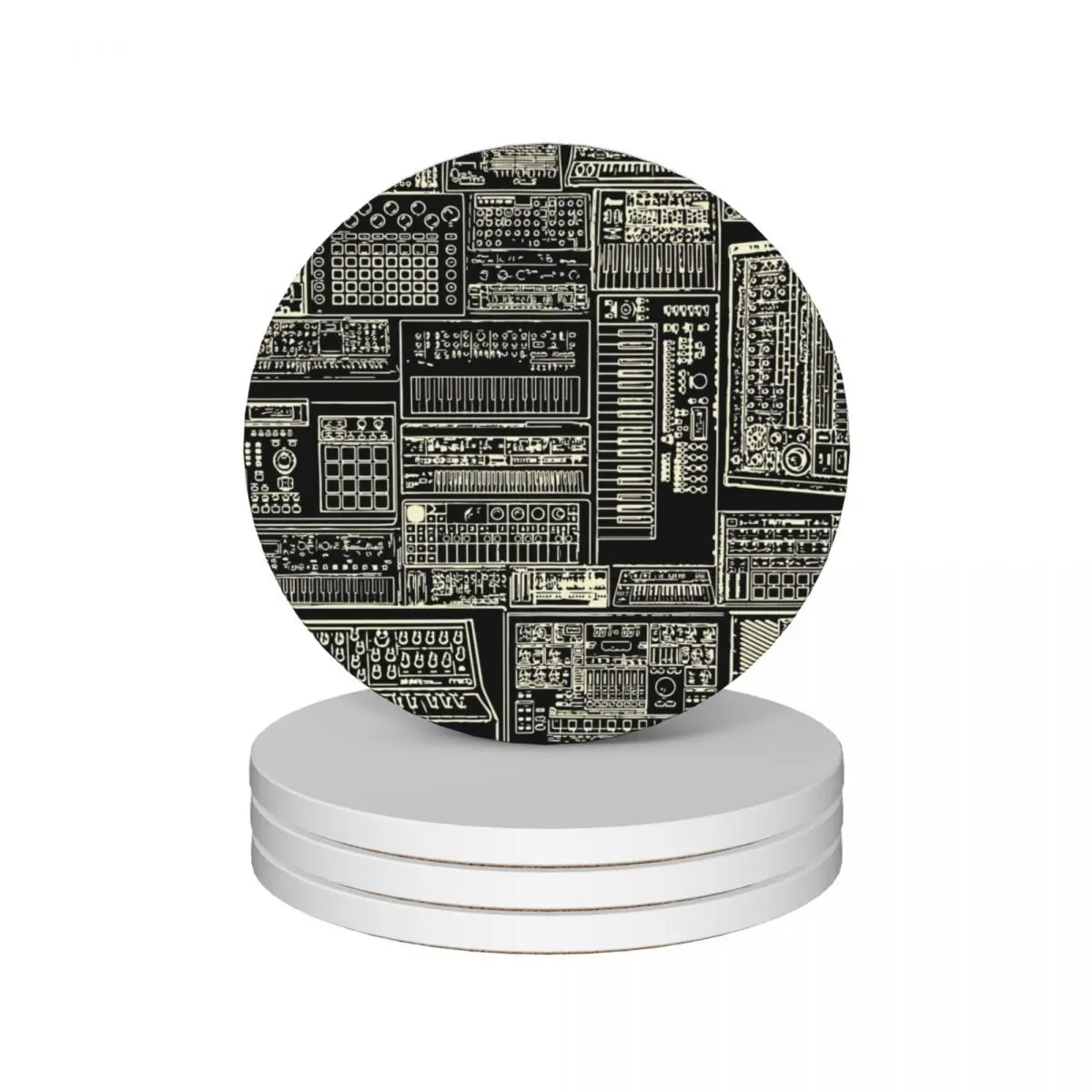 Synthesizer Fan Composition white Ceramic Coasters (Set of 4) christmas cup set set for drinks original Coasters