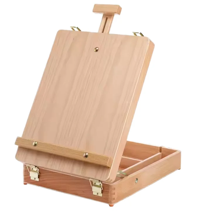 Portable Premium Beech Art Table Adjustable Children's Desktop Easel with Oil Painting and Painting Material Storage Box