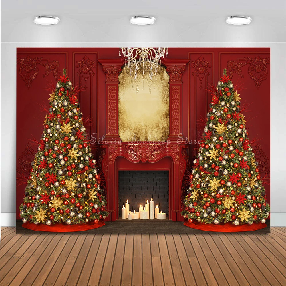 Christmas Fireplace Photo Background Indoor Xmas Tree Backdrop Family Party Photo Studio Props Kids Portrait Photography Cloth