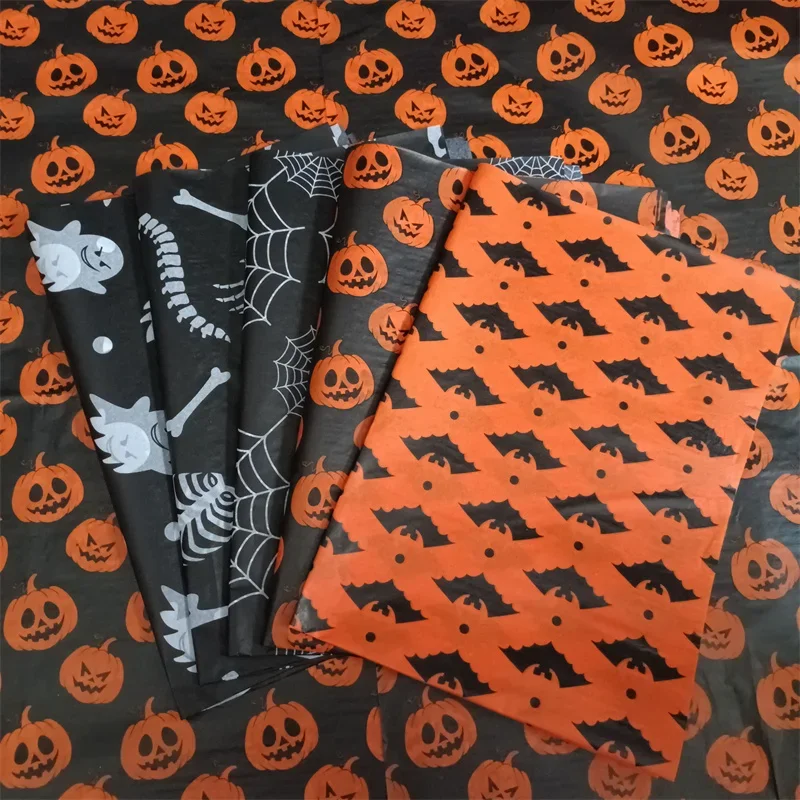 

20 Sheets Halloween Wrapping Paper,Skull/Ghost/Pumpkin Pattern Gift Wrap Tissue Paper Decorative Craft Paper for Party 50*35cm