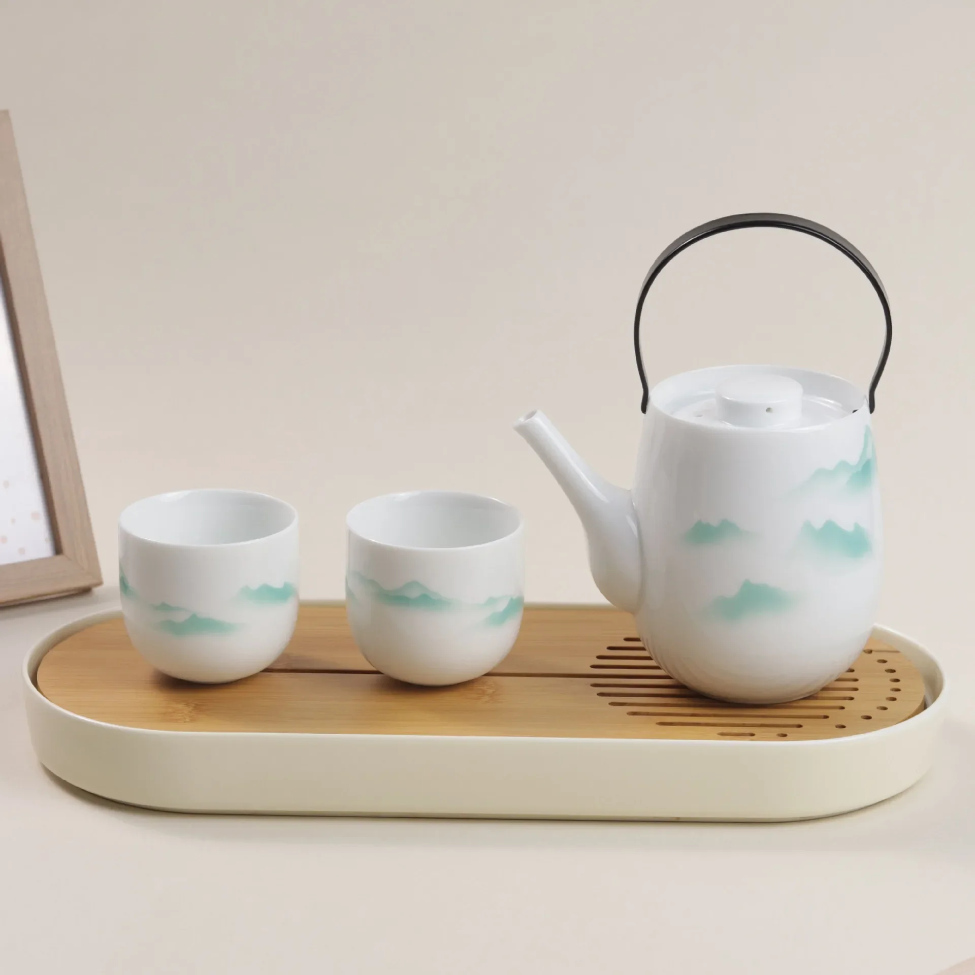 Dehua White Porcelain Kung Fu Tea Set with One Pot and Two Cups with Tray Chinese Luxury Ceremony Sets Complete