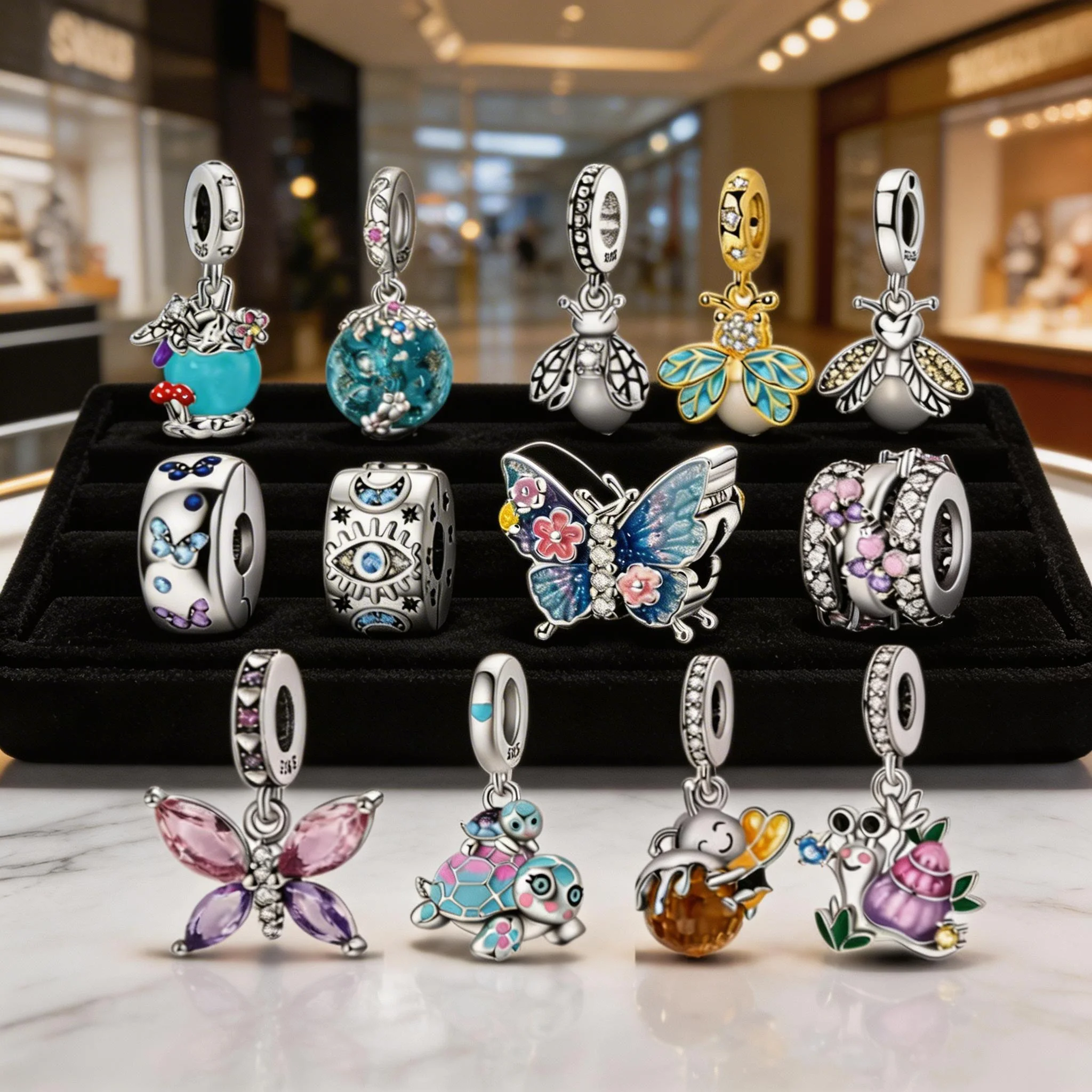 

925 Sterling Silver glowing firefly Charms Pendant with Cubic Zirconia,Fit DIY bracelet necklace Gift for Her,Colgante Plata