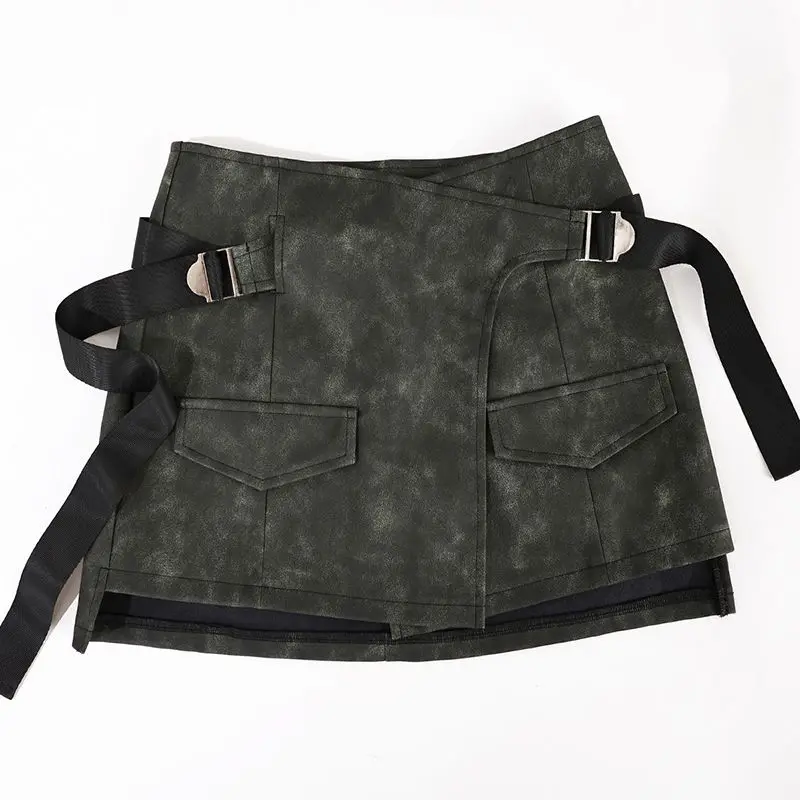 Spice Girl Tooling Irregular Skirt Women's New High-waisted Leather Skirt Hip-wrapped A-word Short Skirt