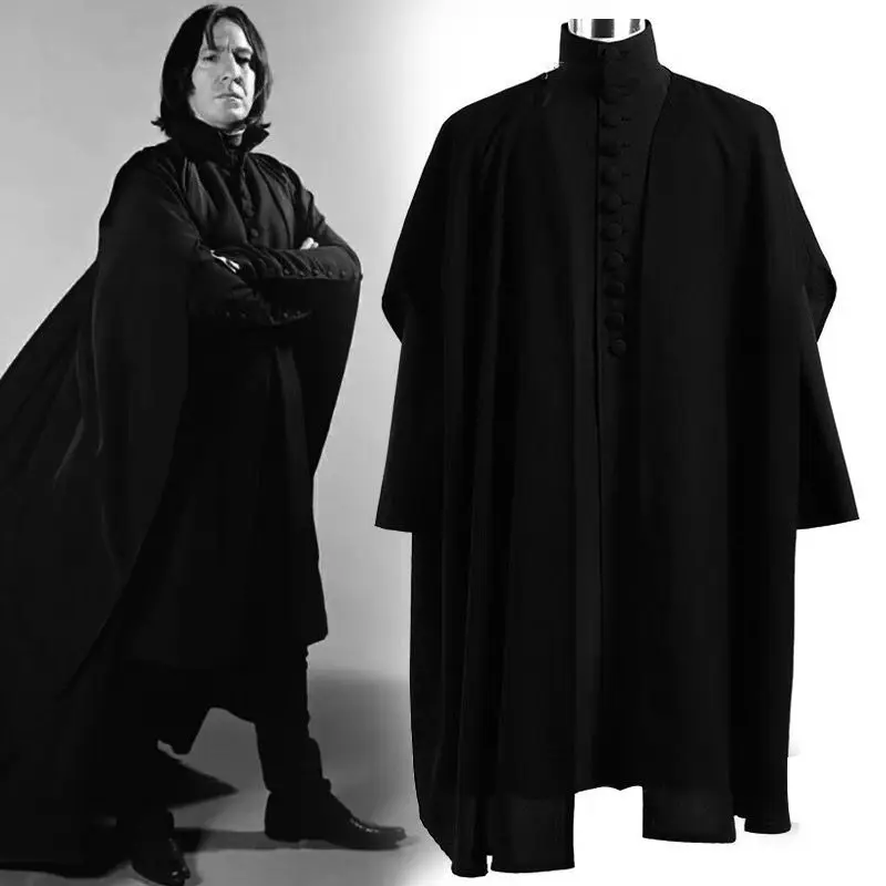 Film Professor Severus Snape Cosplay Kostüm Anime Hogwartes Schule Schwarz Umhang Robe Halloween Karneval Party Uniform Anzüge