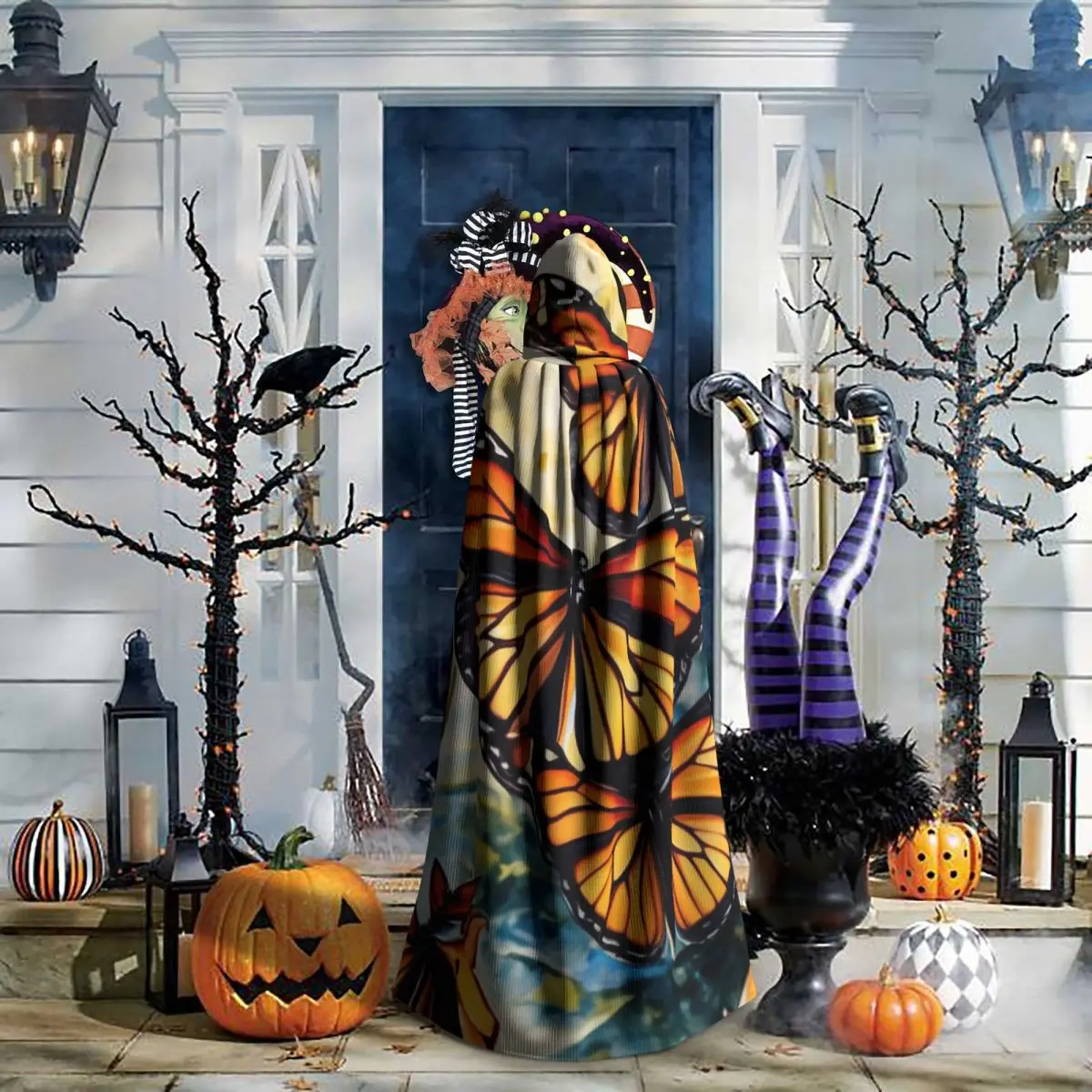 الخيال فراشة طويلة مقنعين عباءة الساحرة القرون الوسطى زي تأثيري كيب هالوين معطف الكبار للجنسين