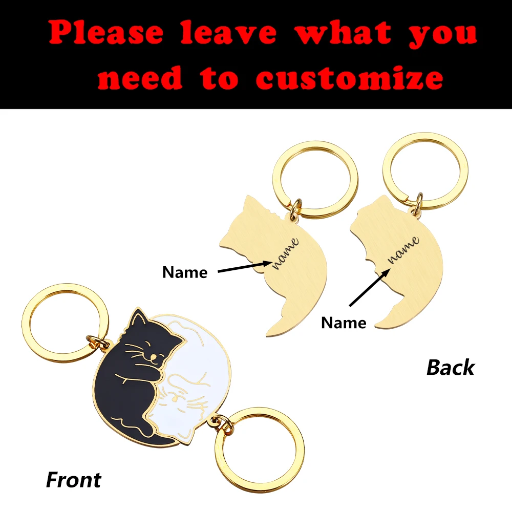 Matching Cat Couple Keychain Custom Name Cute Key Chain for Cat Lover Boyfriend Girlfriend Christmas Anniversary Gifts for Her