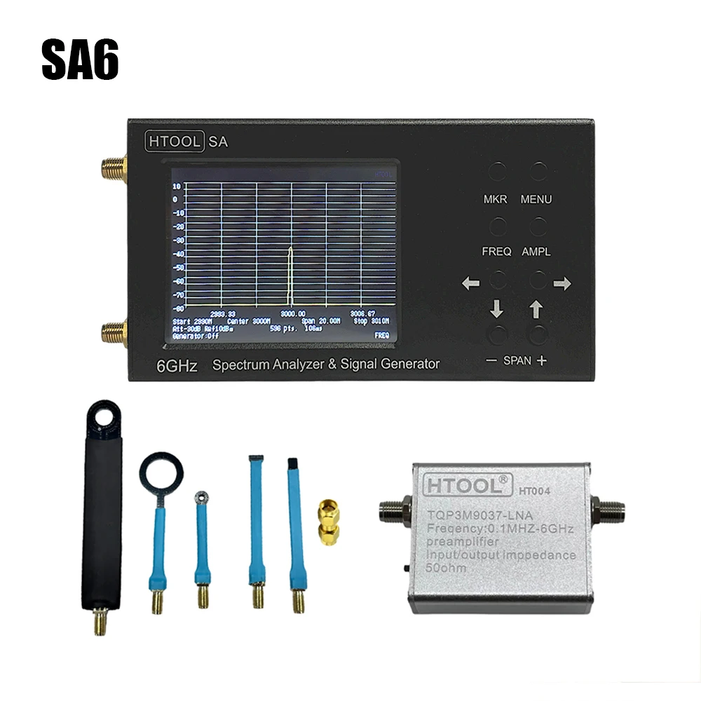 

SA6 Upgraded SA Spectrum Analyzer HT004 35-6200Mhz Signal Measurement Boosters Amplifier HT03 Magnetic Field Probe Portable