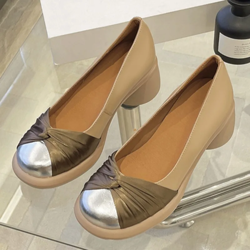 Spring New Coarse Heel Shoes Women's Fashion Round Head Shallow Mouth Thick Sole Anti-slip Wear-resistant High Heels