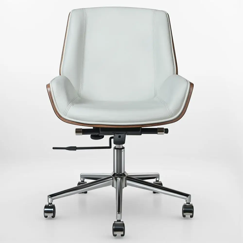 Cadeira de escritório de couro genuíno com encosto baixo giratório sem braços