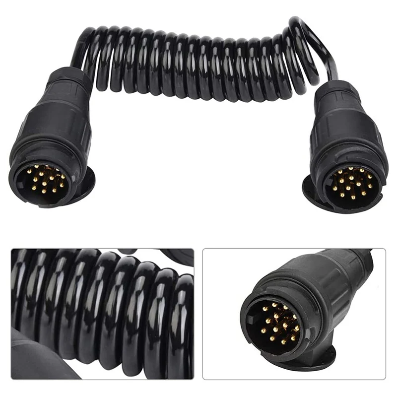 Adaptador estilo europeo, enchufe de remolque de 13 pines, Cable de resorte, adaptador de conector para remolque de coche, caravana y camión