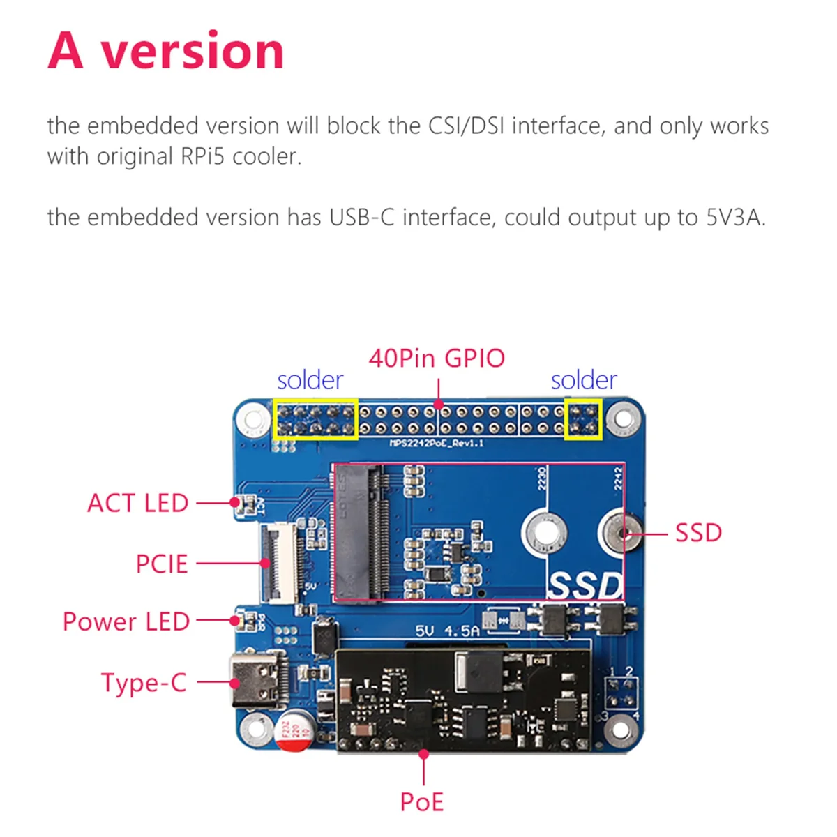 Imagem -05 - para Raspberry pi Pcie para Nvme Ssd 2242 Hat com Poe Power 5v 4.5a Suporte 2242 2230 Rpi5 Mps2242-poe a Mais Case