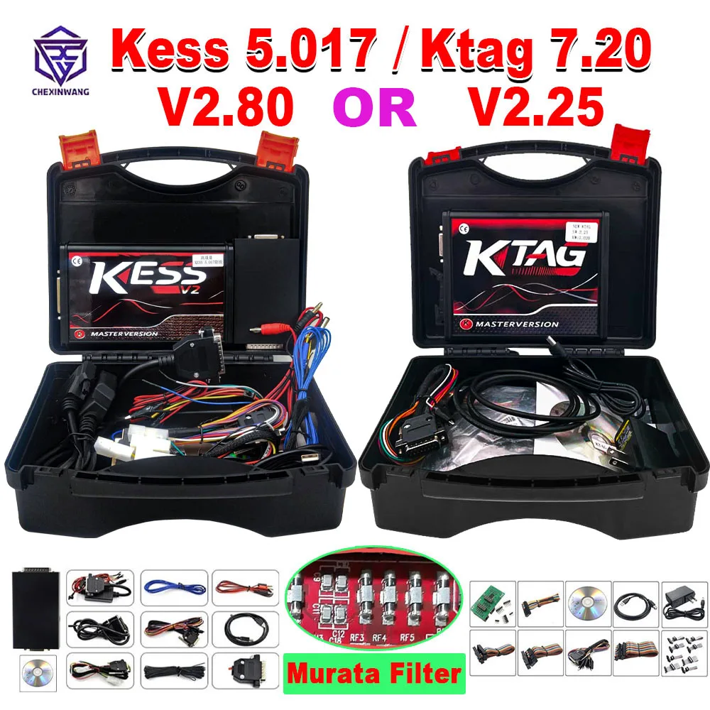 Kess v2 V2 V5.017 2.80 KTAG 7.020 2.25 Online EU Red Kess Ktag ECU Programmer with Murata Filter OBD2 ECU Chip Tuning Repair Kit