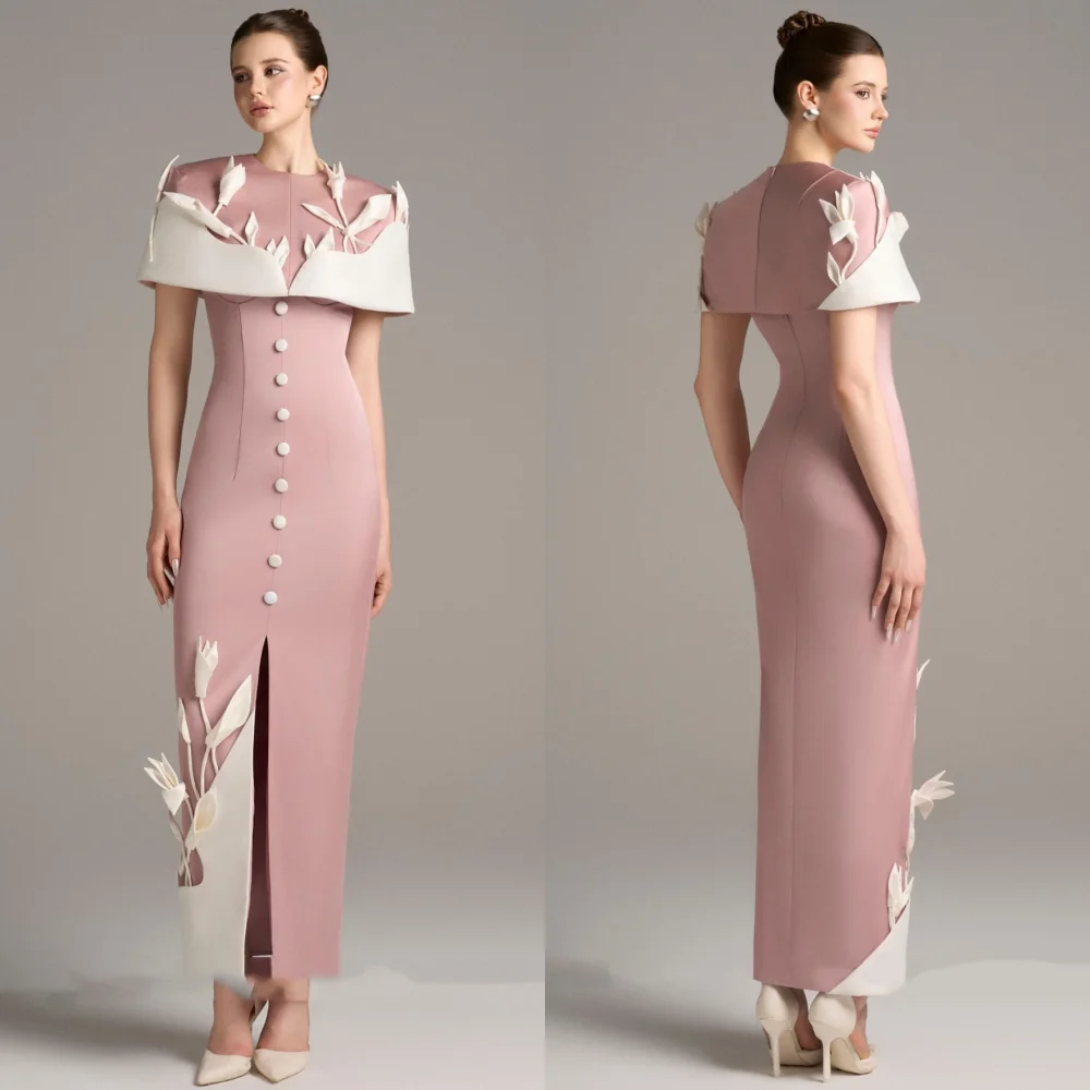 

Customized Chinese Style Jersey Flower Button Straight Scoop Neck Midi Dresses Bespoke Occasion Simple
