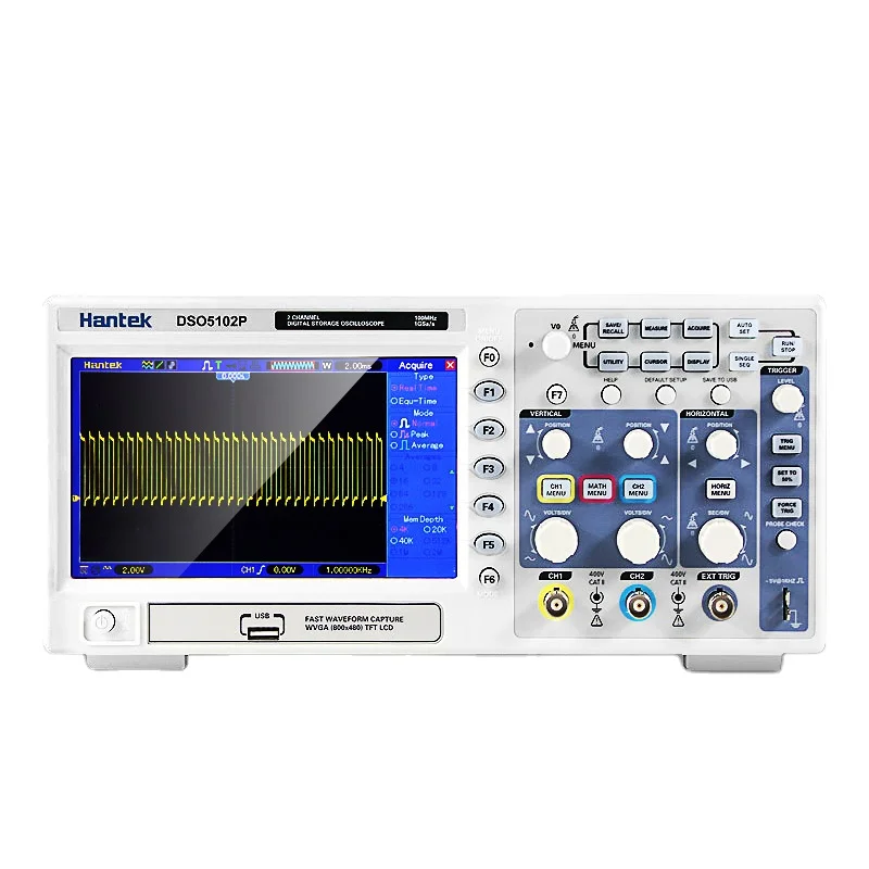 Hantek DSO5102P Osciloscopio Digital Portátil 100MHz 2 Canales 1GSas Longitud de Registro 40K USB LCD Osciloscopio de Mano 7 Pulgadas