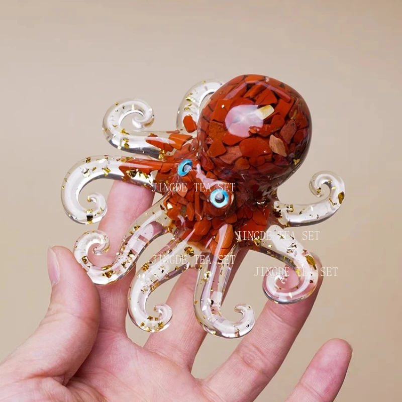 

10.5*4.5cm Resin Octopus Ornament Natural Crystal Tea Pet Handicraft Tea Table Decoration Ornaments Home Decoration Accessories
