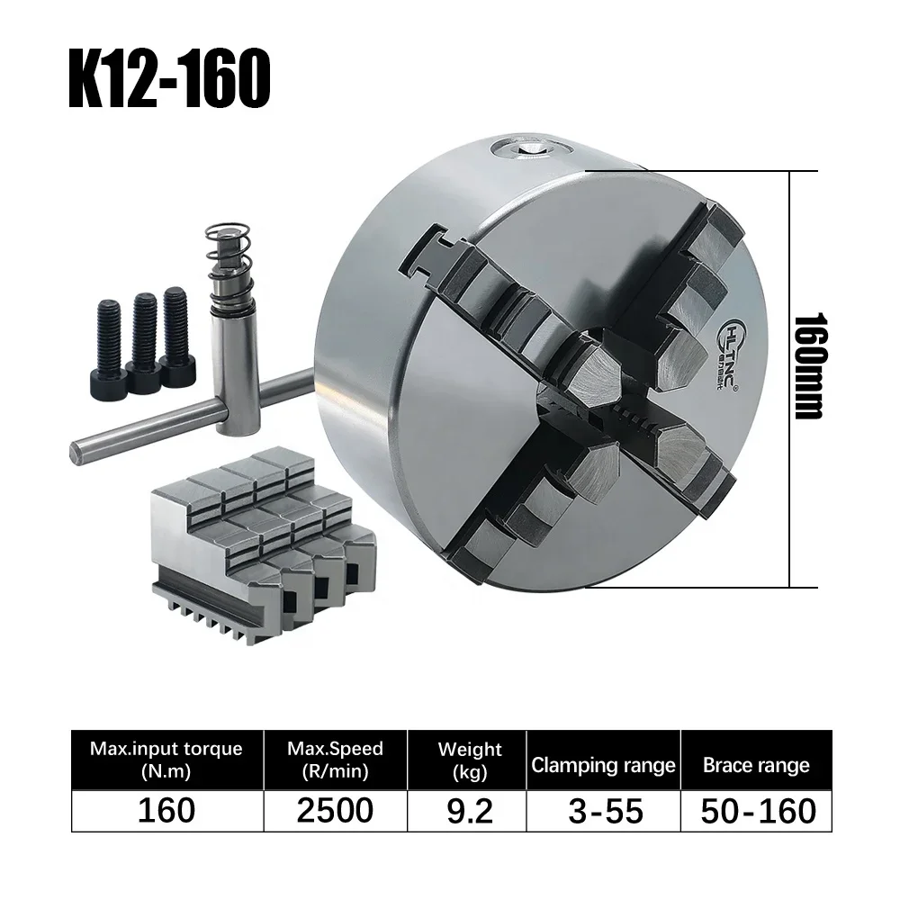 2500rpm 160Nm 4 Jaw Independent Chuck 4 Jaw Chuck K12-160 Chuck K12 4 Jaw 160