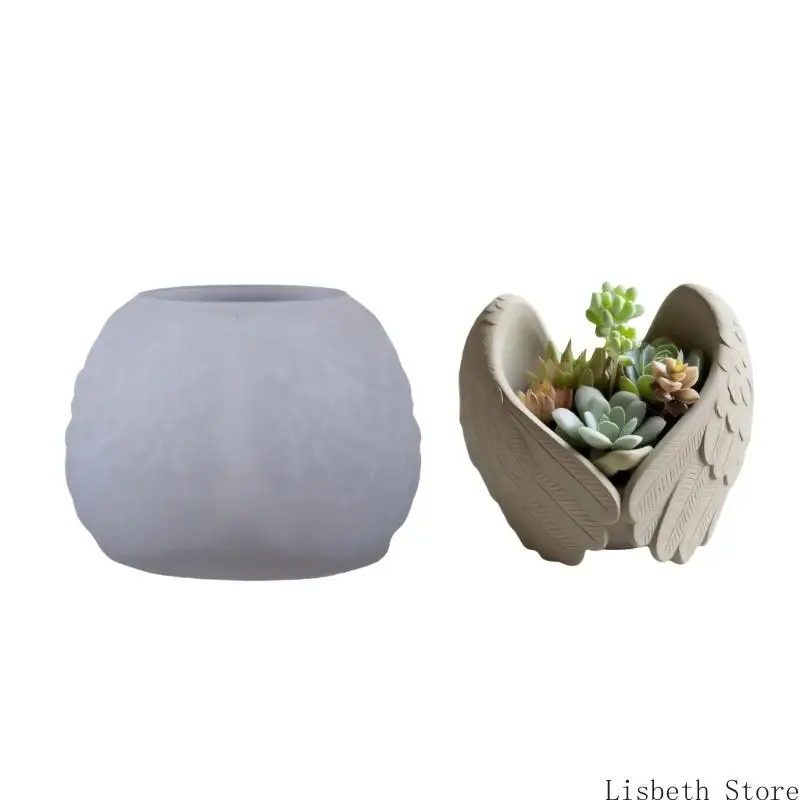 

124A Reusable Angel Wing Silicone Mould Cement Planter Candle Holder Textured Surfaces Home Decoration