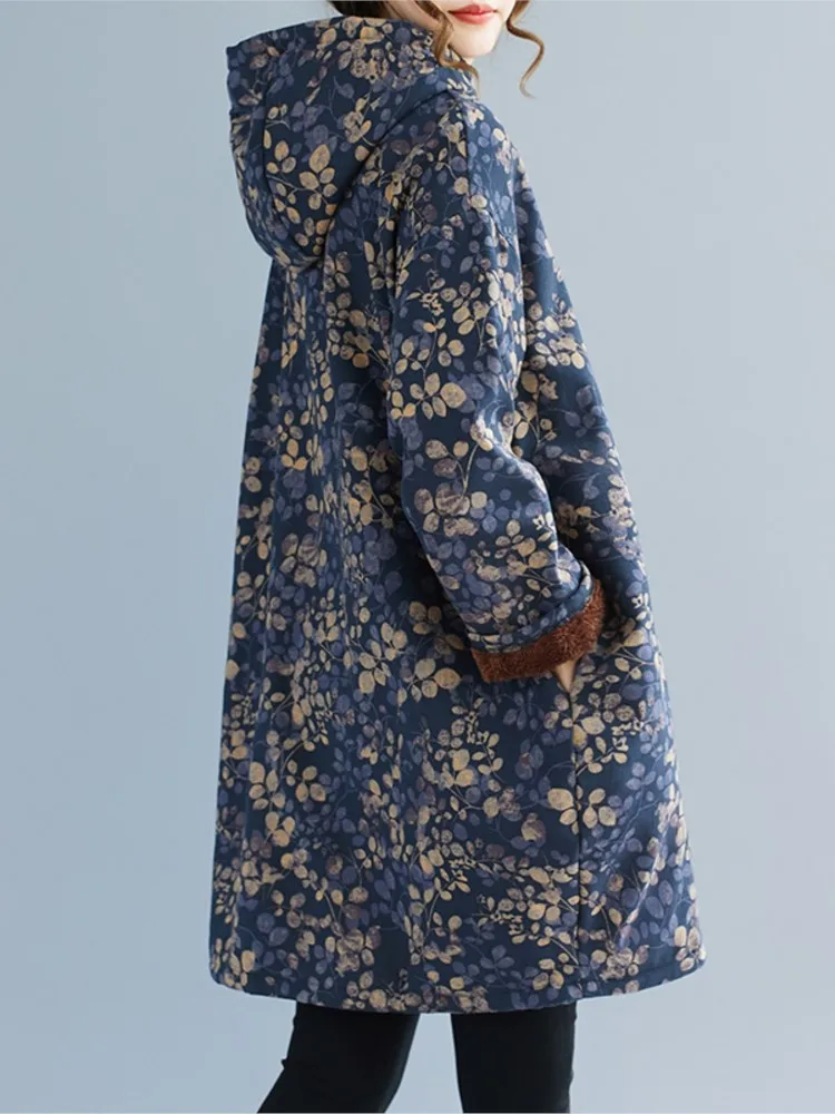 Oversized herfst winter pluche hooded sweatshirt dames bloem bloemenprint mode dames sweatshirts losse vrouw sweatshirt