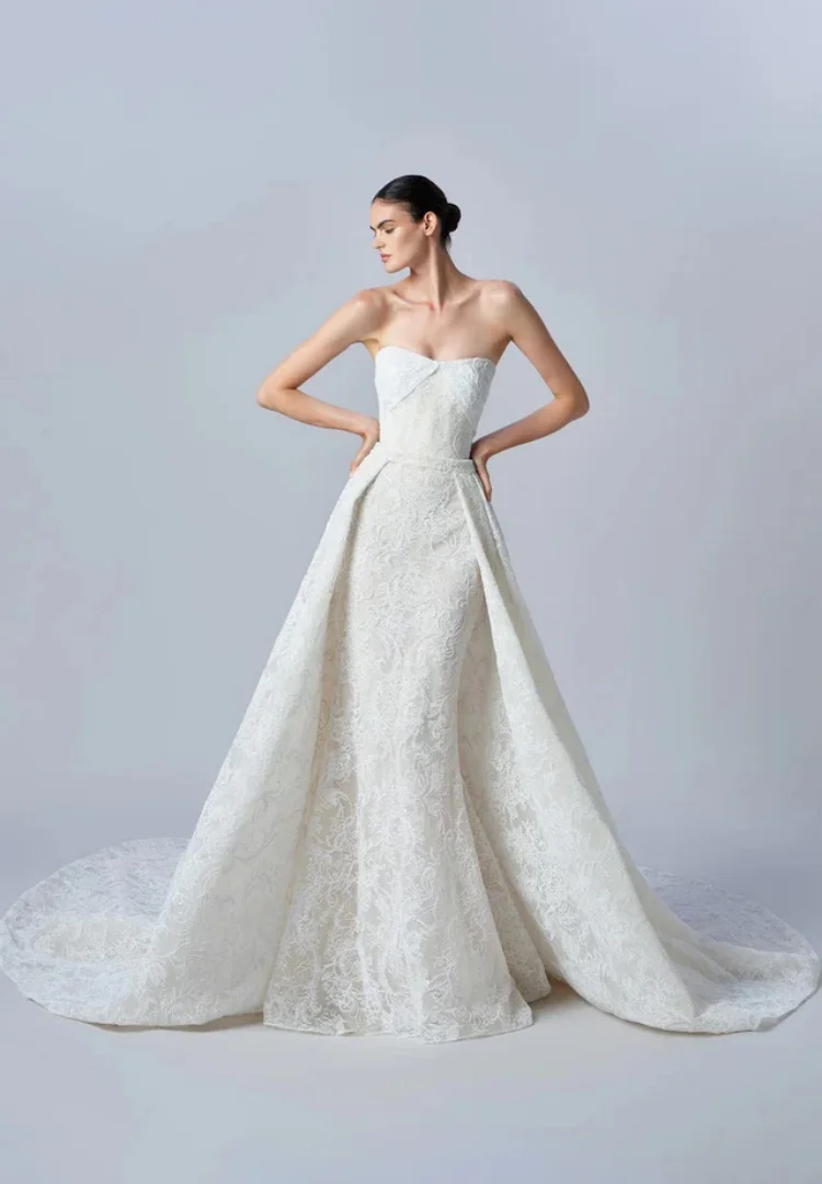 マーメイドウェディングドレス レース ベスティード・デ・ノビア 取り外し可能な長袖 シンプルでエレガントな白いドレス シビルウェディング オーダーメイド 花嫁