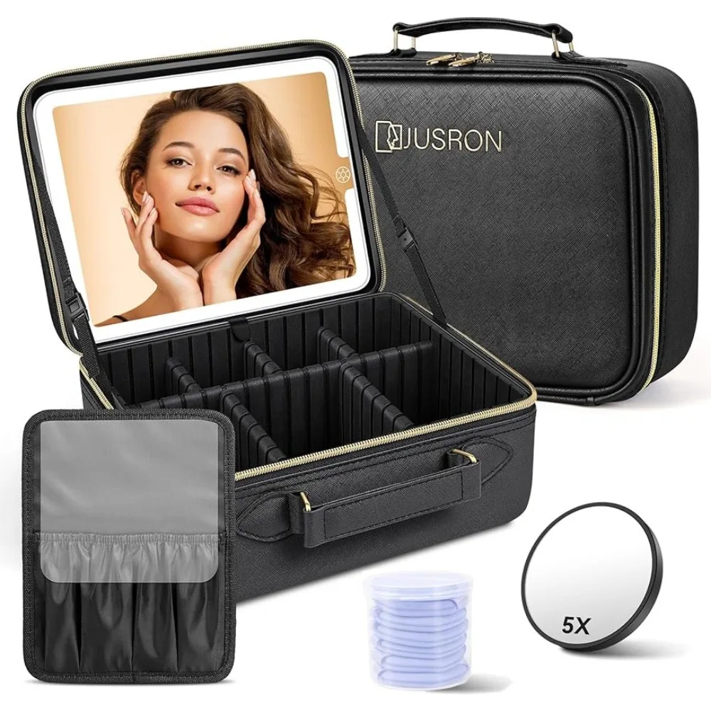 

Travel Makeup Bag Cosmetic Makeup Organizer Lighted Mirror 3Color Scenarios Adjustable Brightness,Waterproof Train Cosmetic Bags