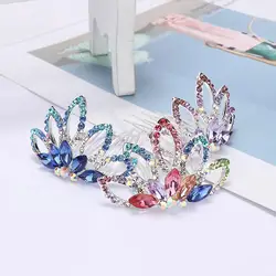 Mini Cute Flower Crystal Rhinestone Princess Crown Hair Comb Birthday Party Tiaras for Girls Kids Hair Jewelry Accessories