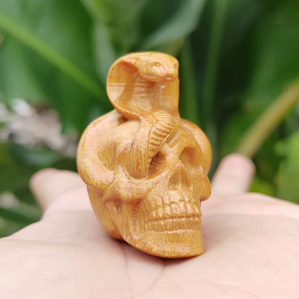 1.8 Inch Hand-Carved Wooden Skull Figurine Ornament, Dark Style, Folk Style, Suitable for Party Decoration, Housewarming Gift, Christmas Decoration, Home Decor, Fireplace, Study Room, Birthday Gift, New Year Gift