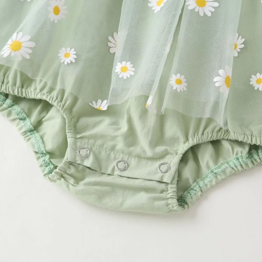 Mesh Flower Baby Princess Dress with Hat Sleeveless Loose Baby Climbing Suit Infant Romper Sweet Thin Toddle Jumpsuits Summer