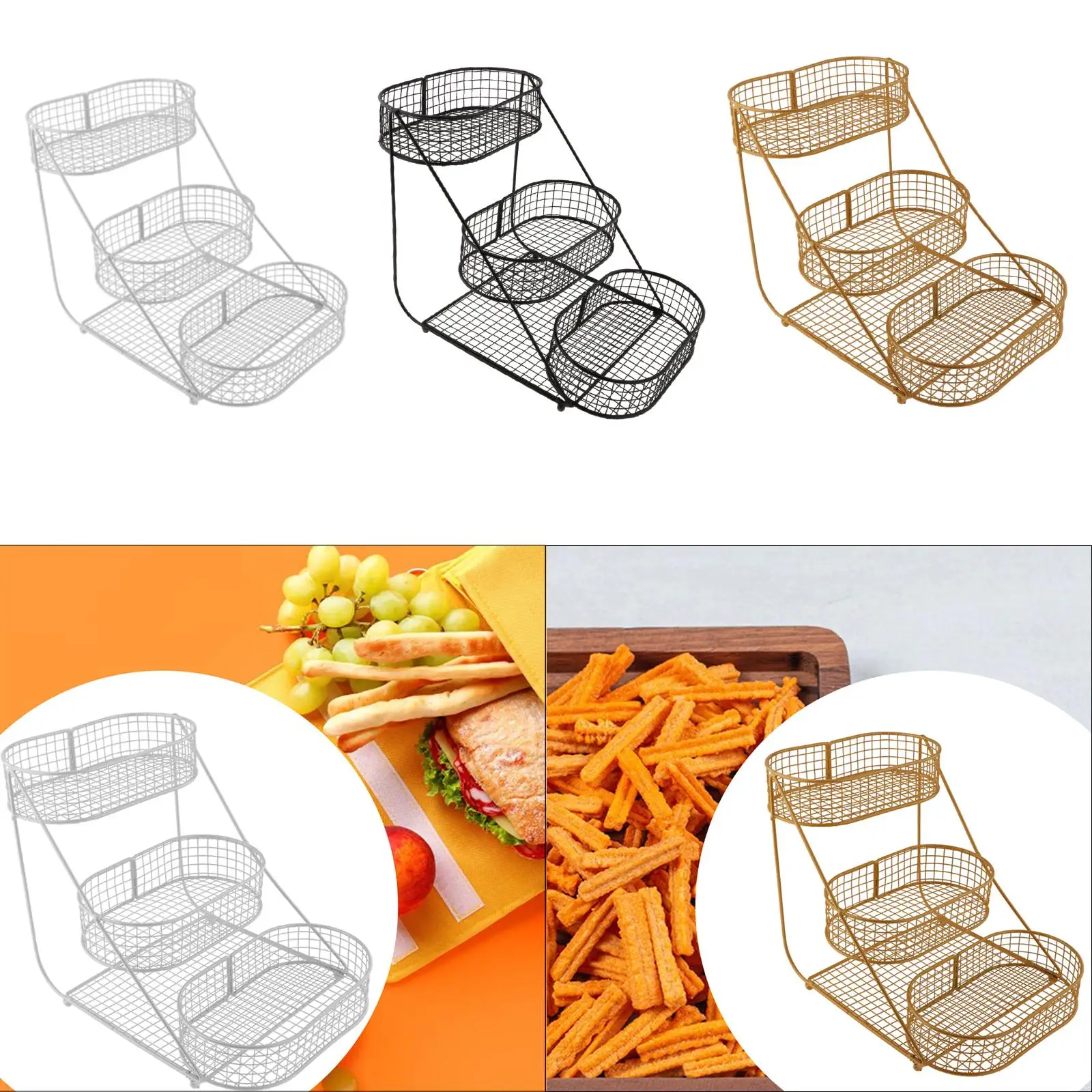 3 Tier Fruit Basket Bowl Table Centerpiece Large Capacity Fruits Stand Holder for Wedding Picnic Bedroom Living Room Kitchen