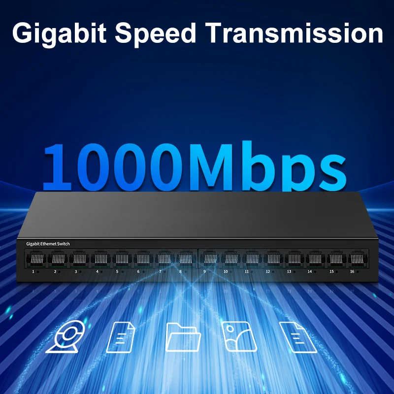 Imagen 3: HORACO Switch de Red Gigabit de 16 Puertos, No Administrado, 1000M, de Escritorio, Plug and Play, Sin Ventilador, para Homelab, Ethernet