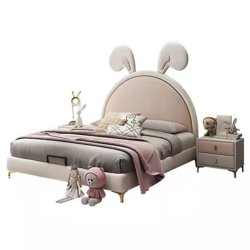 

Cartoon rabbit pink Internet celebrity household simple dream girl bed Internet celebrity leather bed