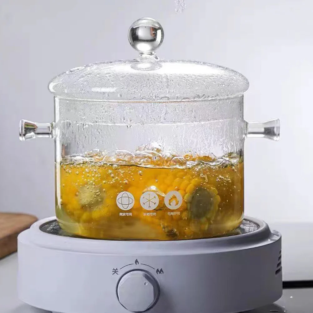 Olla para estofado de vidrio con asas dobles, olla para sopa transparente resistente al calor para pollo, fideos, verduras, utensilios de cocina para el hogar