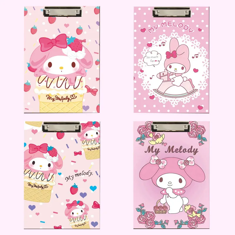 

4pcs Sanrio Kuromi Melody Cinnamoroll A4 Board Clip High Appearance Writing Clip Student Stationery Data Folder Test Paper Clip