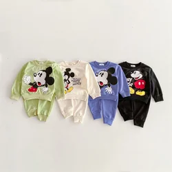 2pc/set Sweatshirt + Sweatpants Boys Girls Disney Cartoon Mickey Children Tracksuit Spring Fall Kids Clothing Casual Outfits