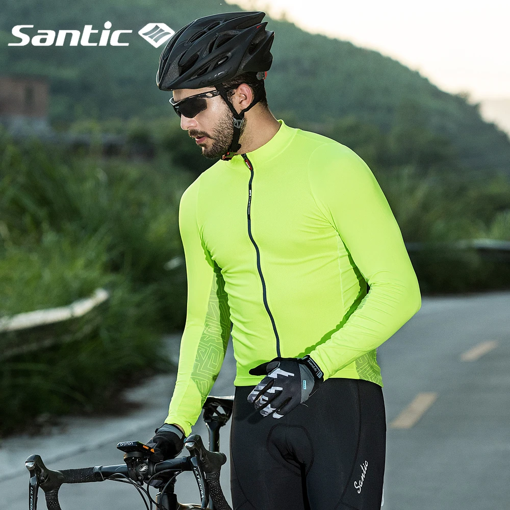 Santic Cycling Jersey Men\'s Sping Summer Long Sleeve Tops Mountain Bike Shirts Bicycle Jackets Pockets Outdoor Sports Clothing