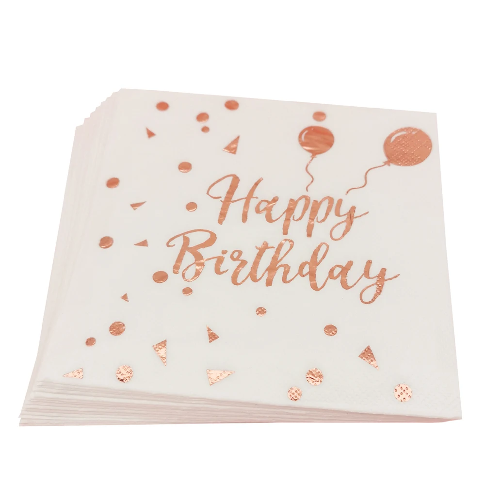 1 beutel Rose Gold Alles Gute Zum Geburtstag Papier Servietten Einweg Abendessen Hand Serviette Party Tablescape Hause DIY Party Dekoration Supplie – Detail 3