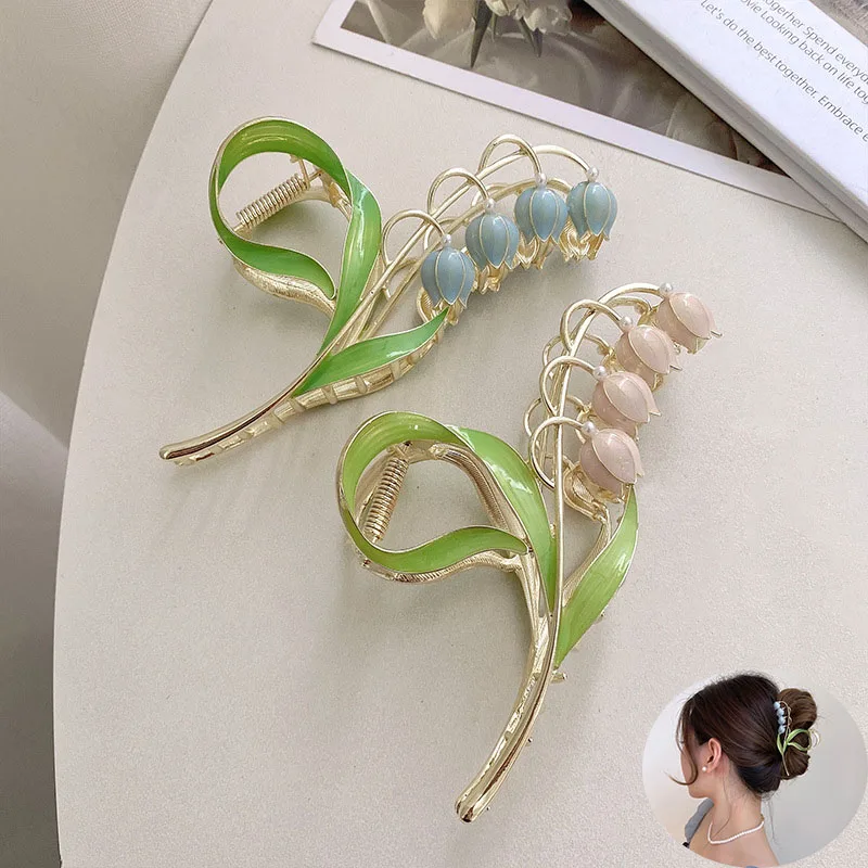 Elegant Tulip Hair Claws Headwear For Women Girls Trendy Ponytail Claw Clip Ornament Bell orchid hair accessories Heawear tiara