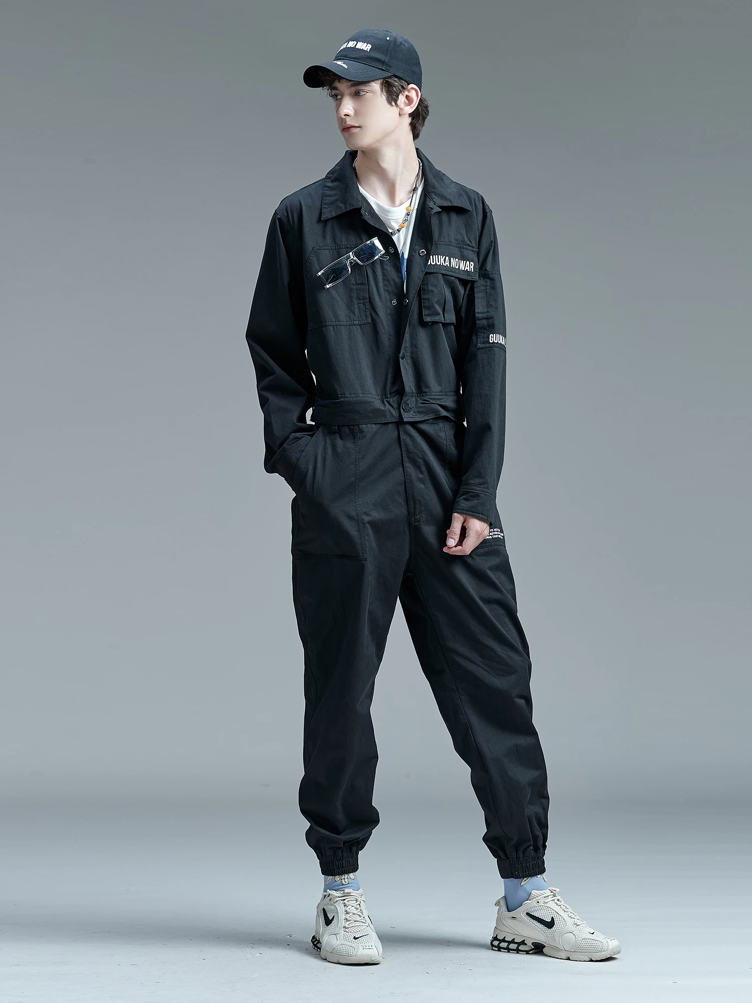 

Guuka, мужская свободная рабочая одежда, комбинезон Long Sve, спортивный костюм, повседневные брюки, хлопковый съемный комбинезон в стиле хип-хоп на осень