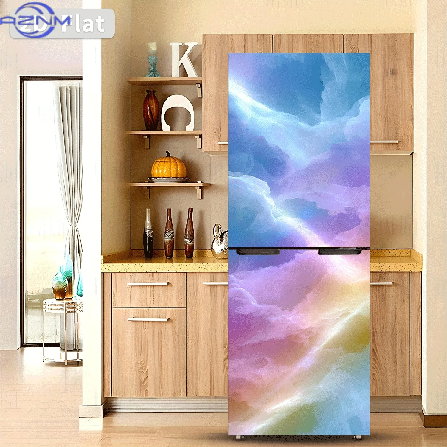 2D Flat Printing 1pc Refrigerator Sticker , Phantom Cloud Shattered Light Overflow Theme Design, Self-Adhesive Wall Decal Wall