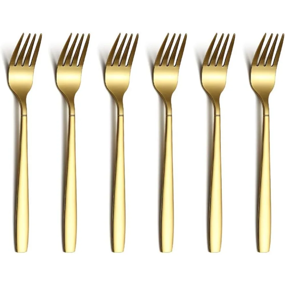 

Gold Tea Fork, Stainless Steel Cake Fork Dessert Fork With Titanium Gold Plating 6.5 Inches Forks Pack of 6
