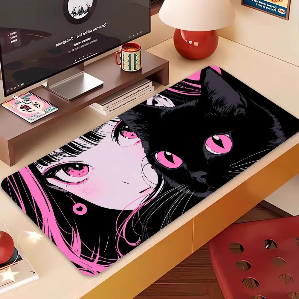 سجادة مكتب جميلة للمكتب وغرفة نوم قطة سوداء مضادة للانزلاق للفتيات والكمبيوتر المكتبي وحصيرة ماوس للكمبيوتر المكتبي