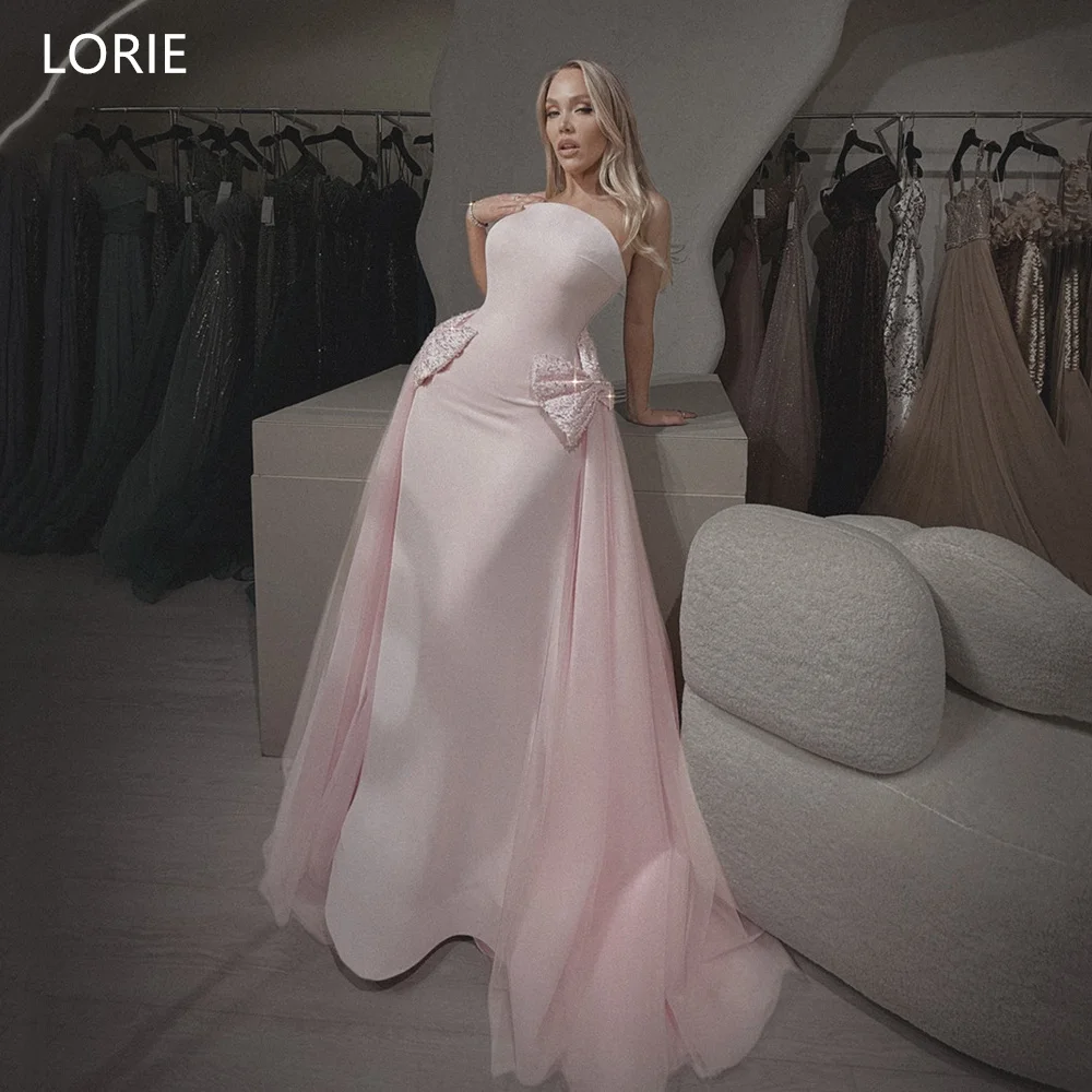 

LORIE Exquisite Pink Party Dresses Strapless Sleeveless Bow Evening Prom Dress Mermaid Floor-Length Prom Gowns Customized