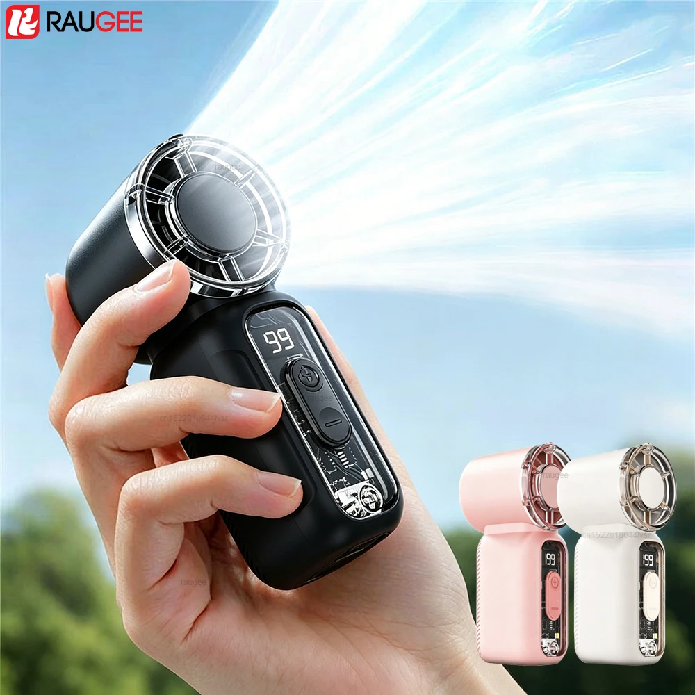 Portable Handheld Fan Mini USB Hand Fan Small Pocket Fan 1200mAh Rechargeable Hanging Neck Fan Portable Desk Fan with Lighting﻿