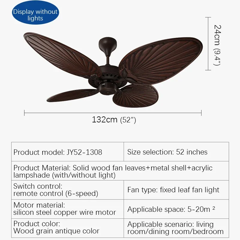 ANITA  Nordic Without lights Ceiling Fan Retro Living Room Bedroom Study Cafe Hotel