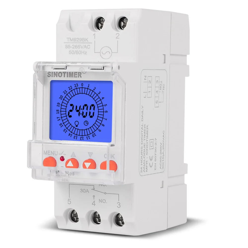 AC85-265V 24 часа цифровой аналоговый модуль Din переключатель времени подсветка большой ЖК-дисплей промышленный таймер контроллер 16A 30A реле