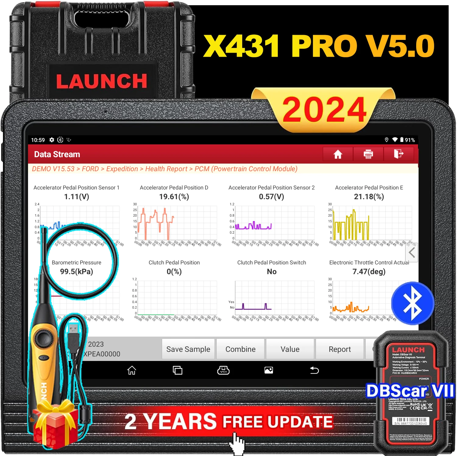 2024 LAUNCH X431 Pro V5.0 Bluetooth Bidirectional Car Diagnostic Scanner, Canfd Doip ,Online Coding&37+Reset ,Key Coding